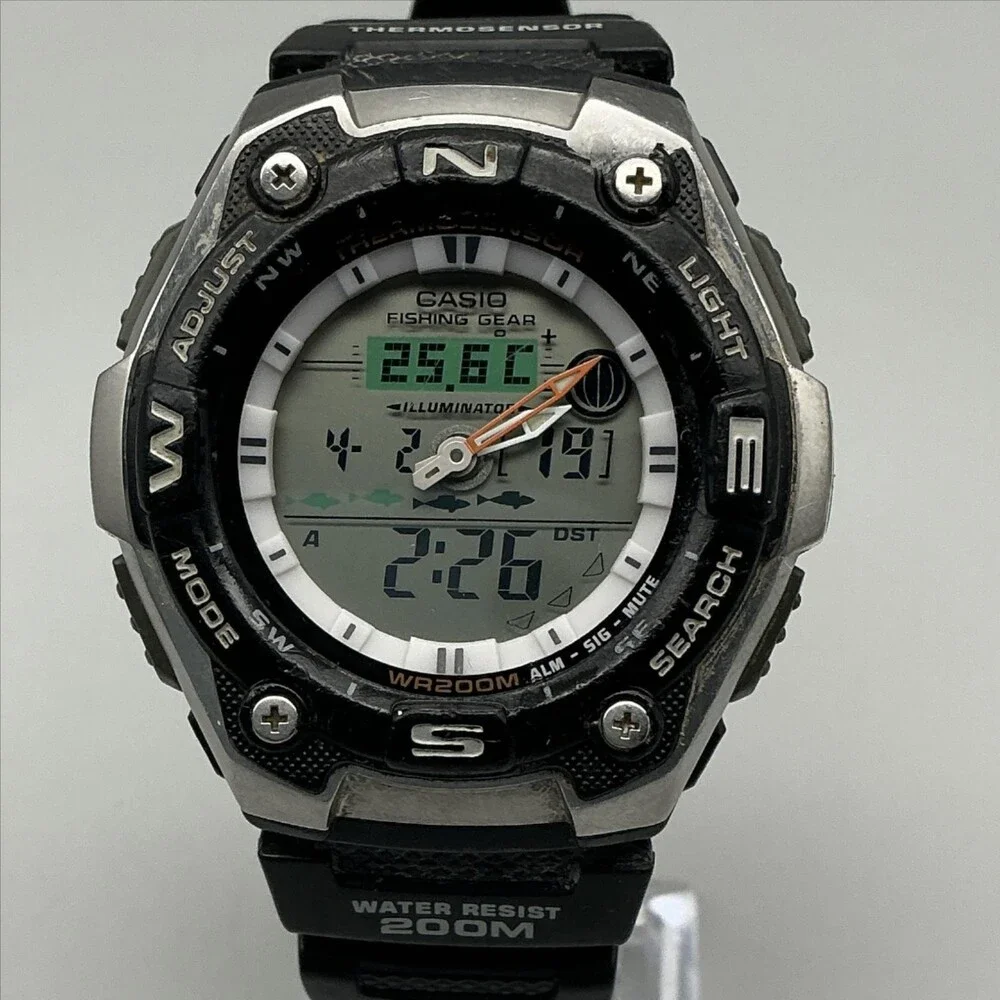Casio 5056 AQW-101 Mens Watch 46mm Thermosensor Fishing World Time Illuminator